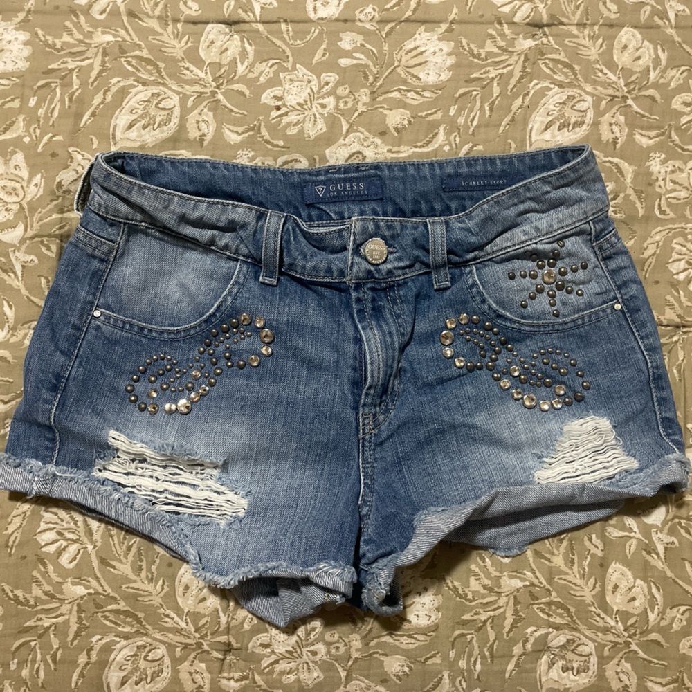 Studded Blue Denim Shorts